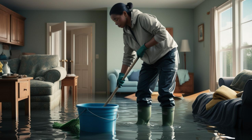 someone cleaning up flooded home