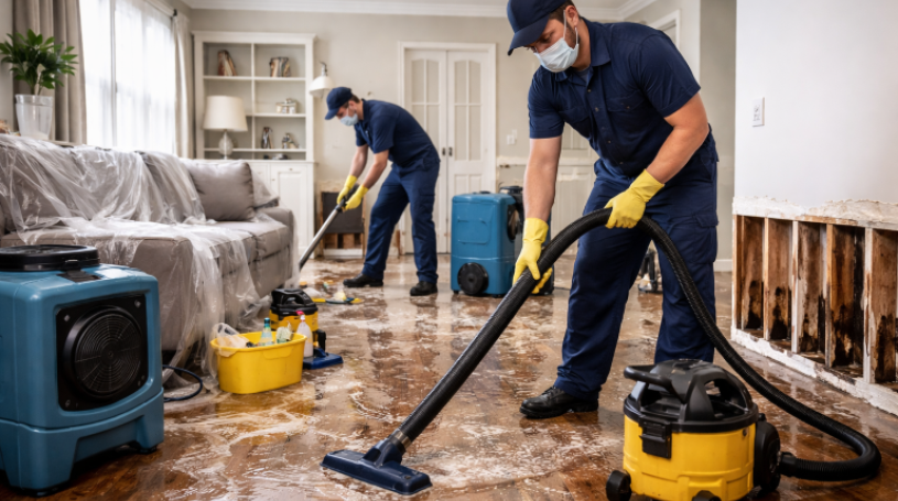 professionals cleaning up water damage