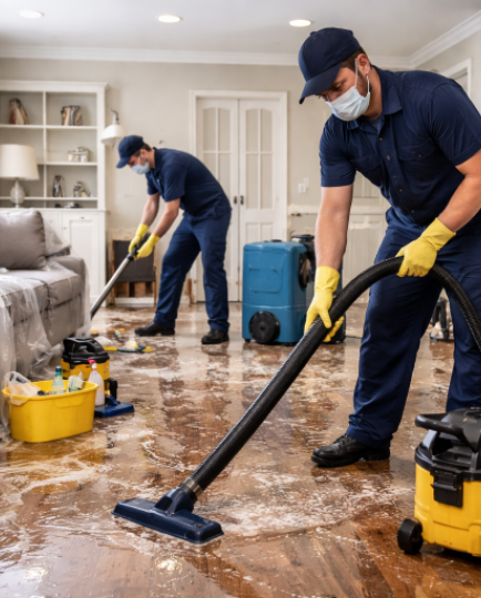 professionals cleaning up water damage