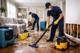 professionals cleaning up inside water damage